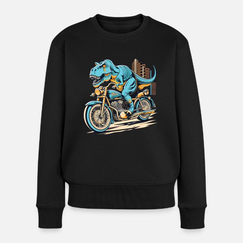TRex fährt Motorrad - Frauen Premium Bio Pullover - Schwarz
