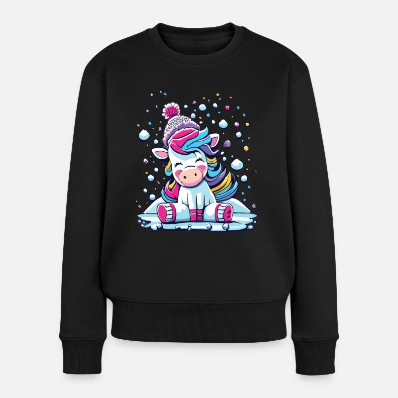 Licorne enchantée enneigée - Neige brillante festive - Pull Premium bio Femme - noir