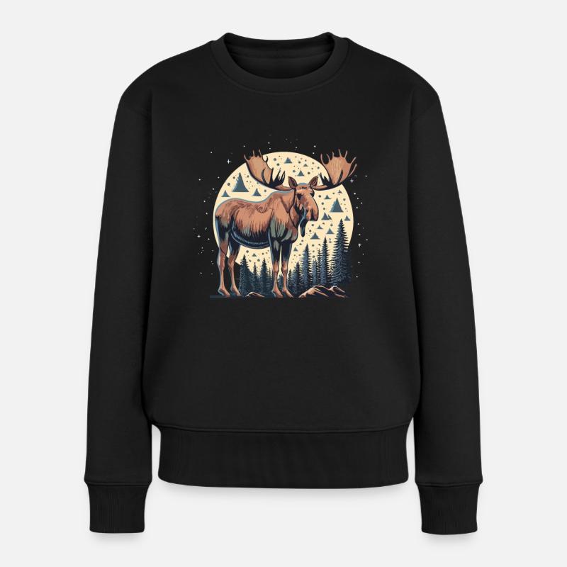 Im Einklang mit der Natur: Elch des Nordens - Frauen Premium Bio Pullover - Schwarz