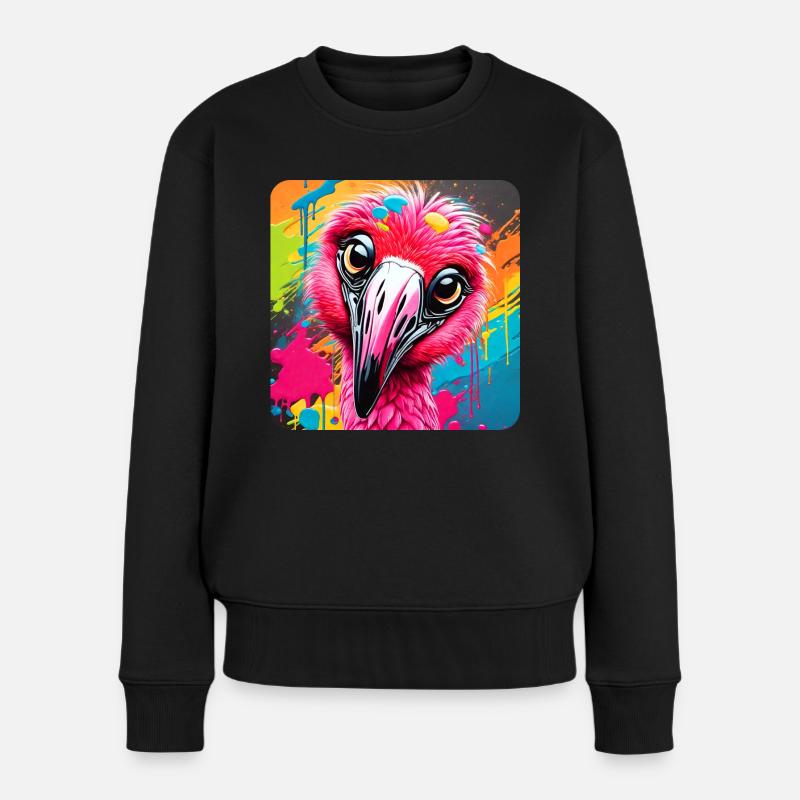 Lustiger pinker Vogel im Graffiti Style - Frauen Premium Bio Pullover - Schwarz