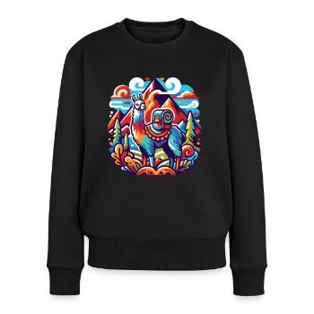 Wanderfreudiges Lama: Von Gipfel zu Gipfel - Frauen Premium Bio Pullover - Schwarz - Vorne - Julia (174cm)