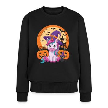 Süßes Einhorn im Halloween-Look - Frauen Premium Bio Pullover - Schwarz - Vorne - Julia (174cm)