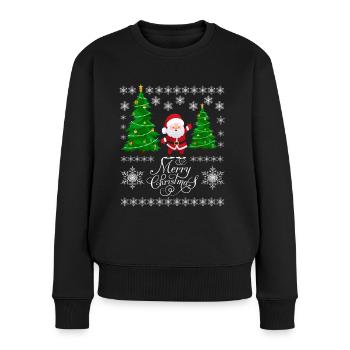 Merry Christmas Weihnachtsmann Ugly Christmas - Frauen Premium Bio Pullover - Schwarz - Vorne - Julia (174cm)