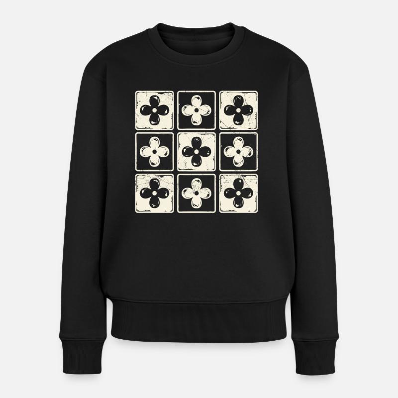Retro bunte karierte Blumen süße Boho Blumen - Frauen Premium Bio Pullover - Schwarz