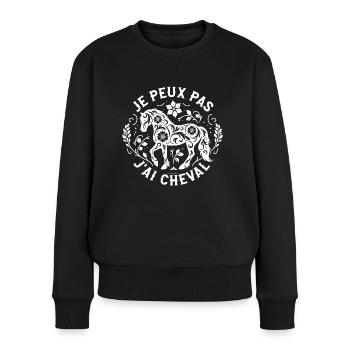 J'Peux Pas J'ai Cheval Humour Fille Équitation - Pull Premium bio Femme - noir - Devant - Julia (174cm)