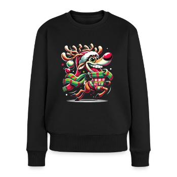 Fröhliches Weihnachts Rentier Lustiges - Frauen Premium Bio Pullover - Schwarz - Vorne - Julia (174cm)