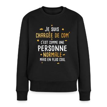 Chargée de communication Cadeau drôle - Pull Premium bio Femme - noir - Devant - Julia (174cm)