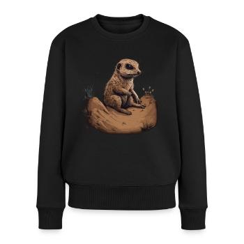 Erdmännchen Baby Mangusten Afrika - Frauen Premium Bio Pullover - Schwarz - Vorne - Julia (174cm)