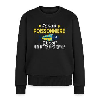 Poissonnière poisson métier cadeau humour - Pull Premium bio Femme - noir - Devant - Julia (174cm)