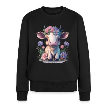 Kuh - Frauen Premium Bio Pullover - Schwarz - Vorne - Julia (174cm)