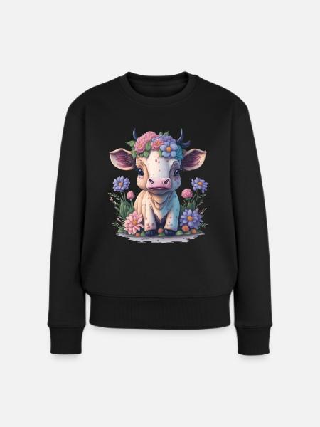 Kuh - Frauen Premium Bio Pullover - Schwarz