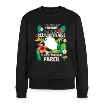 Femme Réunionnaise Parce Qu'elle le Vaut Bien - Pull Premium bio Femme - noir - Devant - Julia (174cm)