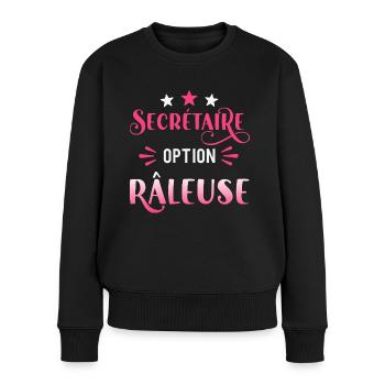 Secrétaire option râleuse. Cadeau secrétaire - Pull Premium bio Femme - noir - Devant - Julia (174cm)