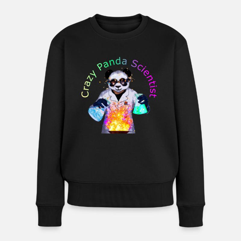 Crazy Panda Scientist - Frauen Premium Bio Pullover - Schwarz