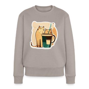 Katzen trinken Kaffee mit Strohhalm Geschenk - Frauen Premium Bio Pullover - Taupe - Vorne - Julia (174cm)