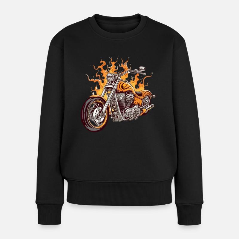 Orangefarbenes Chopper-Motorrad - Frauen Premium Bio Pullover - Schwarz