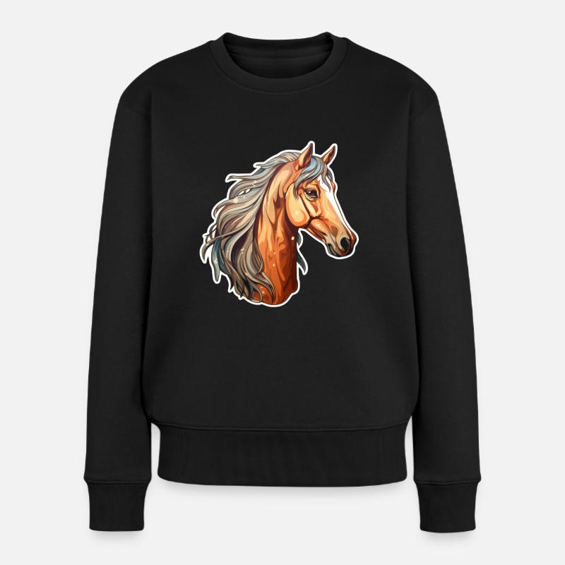Pferdekopf Brauner - Frauen Premium Bio Pullover - Schwarz