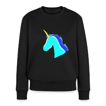 Einhorn Unicorn Geschenk Idee Blau Horn Schweif - Frauen Premium Bio Pullover - Schwarz - Vorne - Julia (174cm)