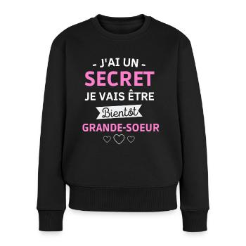 t shirt grande soeur je vais être grande soeur - Pull Premium bio Femme - noir - Devant - Julia (174cm)