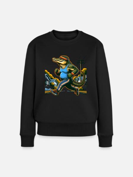 Alligator jogging Läufer Sportliches Krokodile - Frauen Premium Bio Pullover - Schwarz