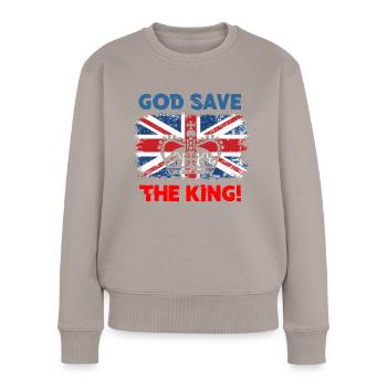 God save the King - Frauen Premium Bio Pullover - Taupe - Vorne - Julia (174cm)