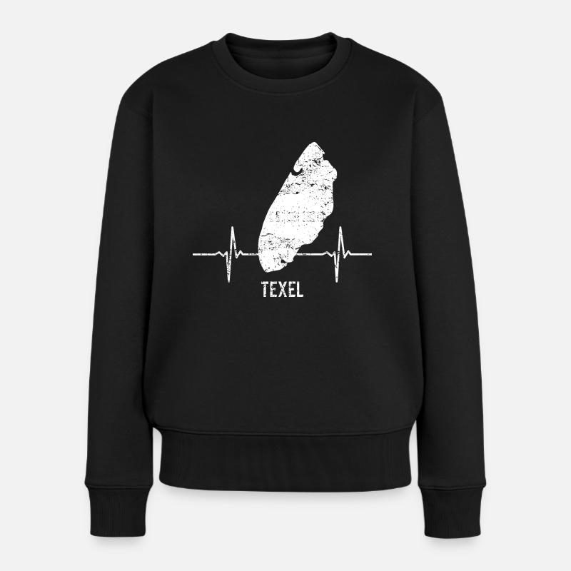Geschenk, Heartbeat, Insel, Herzschlag, Texel - Frauen Premium Bio Pullover - Schwarz