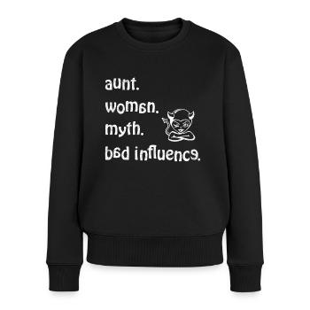 étonné. Femme. mythe. Mauvaise influence - Rétro - Pull Premium bio Femme - noir - Devant - Julia (174cm)