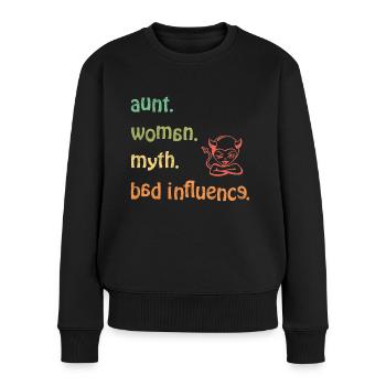 étonné. Femme. mythe. Mauvaise influence - Rétro - Pull Premium bio Femme - noir - Devant - Julia (174cm)