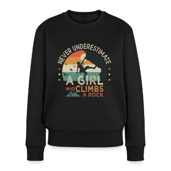 Ein Mädchen, das ein Klettern klettert - Frauen Premium Bio Pullover - Schwarz - Vorne - Julia (174cm)
