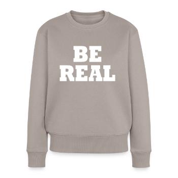 Be real - Frauen Premium Bio Pullover - Taupe - Vorne - Julia (174cm)