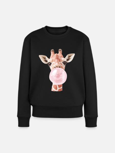 Lustige Giraffe Kaugummi Blase - Frauen Premium Bio Pullover - Schwarz