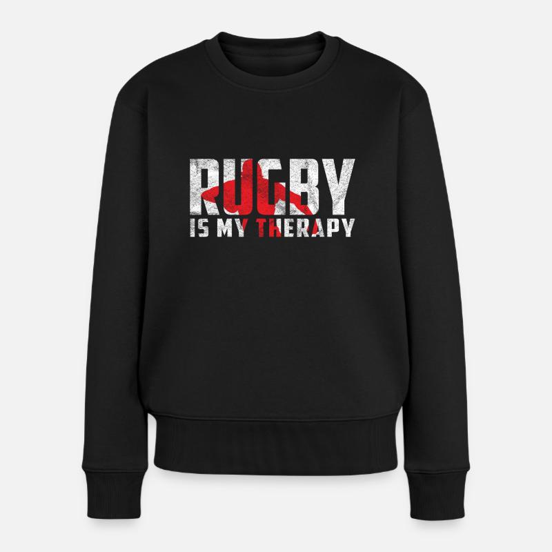 Rugby is my therapy Geschenk Rugbyspieler - Frauen Premium Bio Pullover - Schwarz