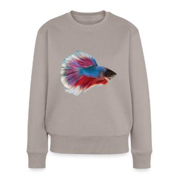 Kampffisch Aquaristik Gesichtsmaske - Frauen Premium Bio Pullover - Taupe - Vorne - Julia (174cm)
