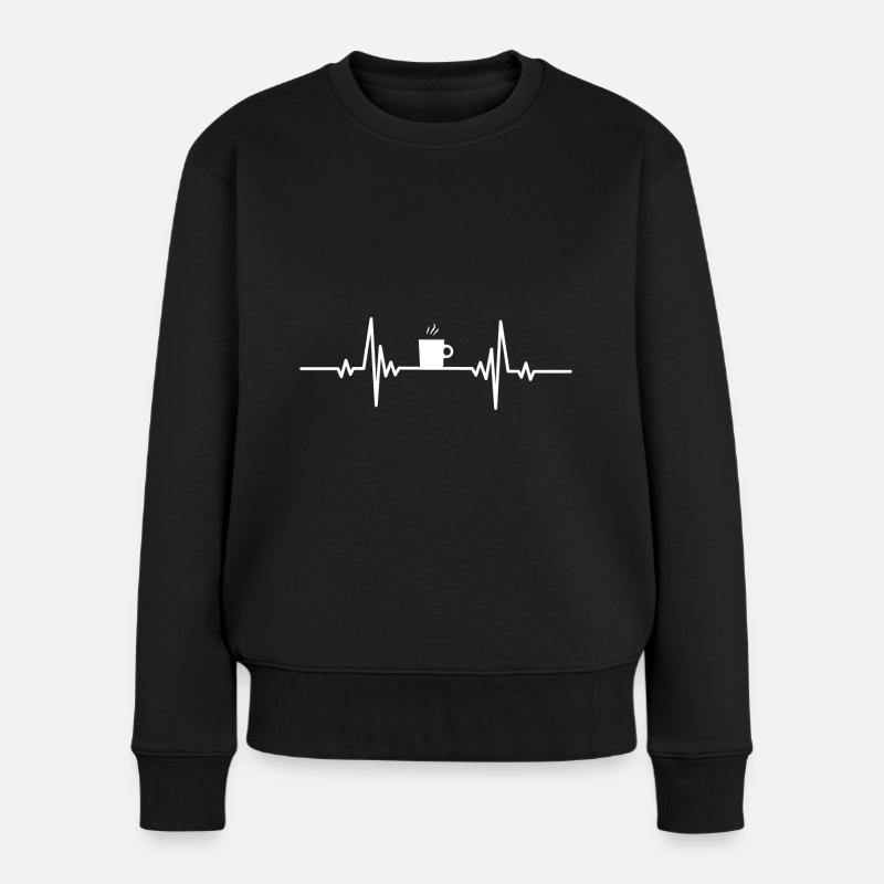 Heartbeat größerer Kaffee - Frauen Premium Bio Pullover - Schwarz