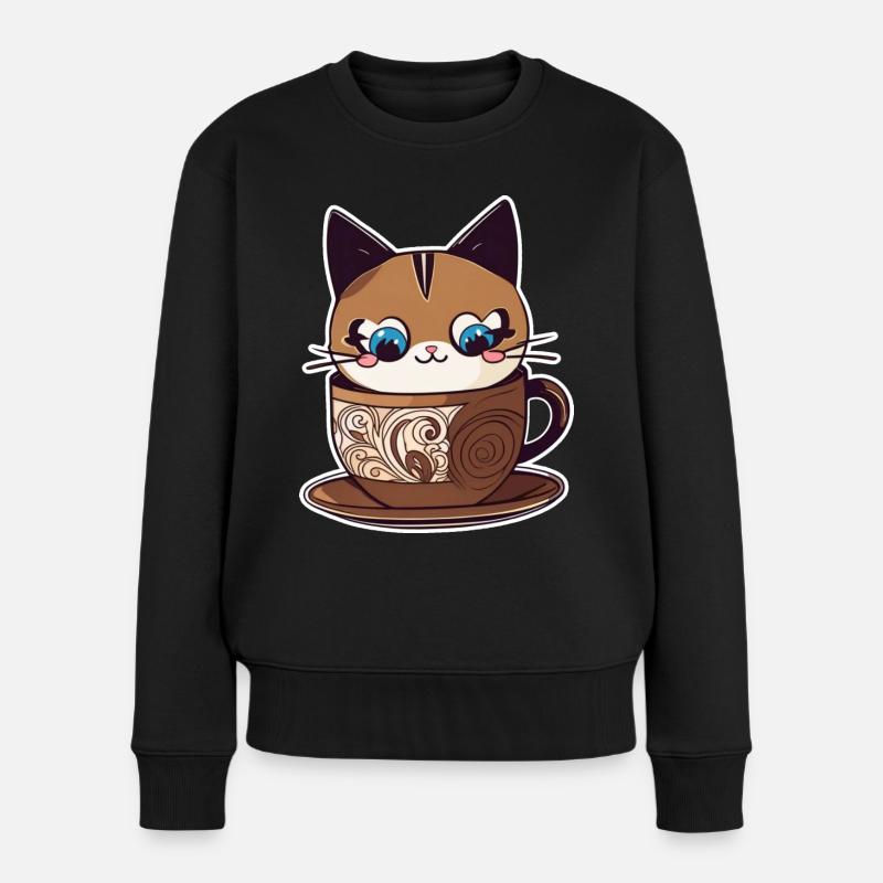 Chat de café mignon - Pull Premium bio Femme - noir