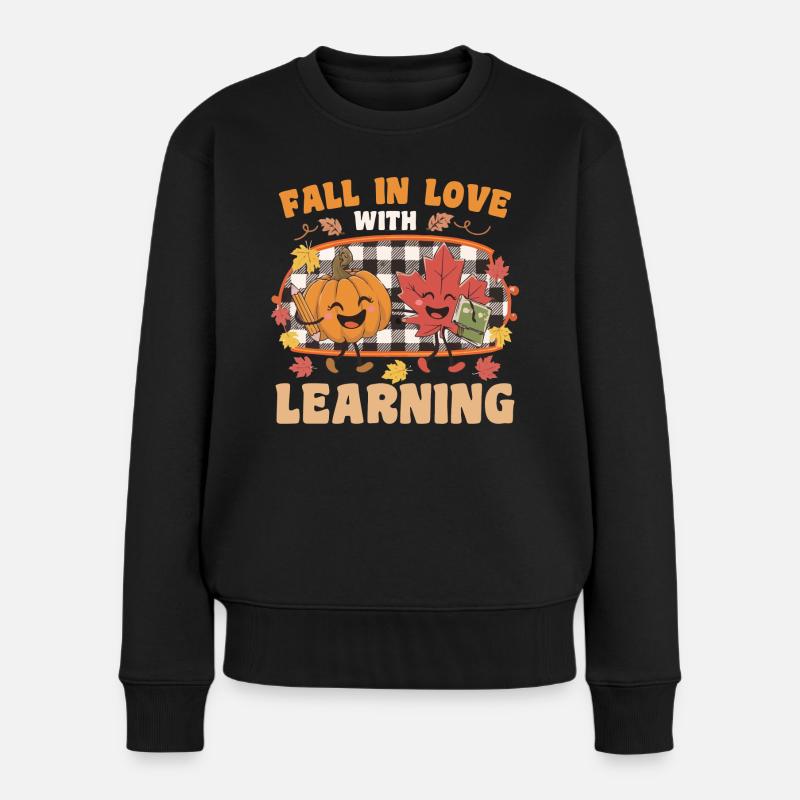 Verlieben Sie sich in das Lernen von Herbstkürbislehrer - Frauen Premium Bio Pullover - Schwarz