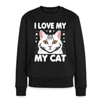 Ich Liebe meine Katze - Frauen Premium Bio Pullover - Schwarz - Vorne - Julia (174cm)