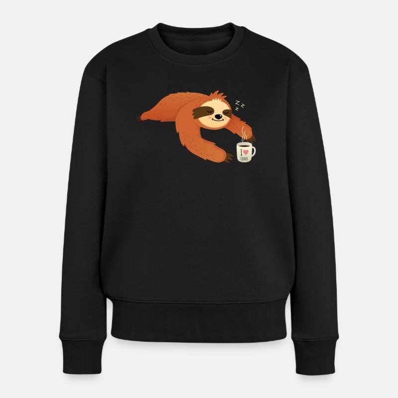 Sloth Love Coffee - Frauen Premium Bio Pullover - Schwarz
