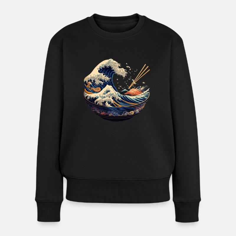 Große Kanagawa japanische Ramen - Frauen Premium Bio Pullover - Schwarz