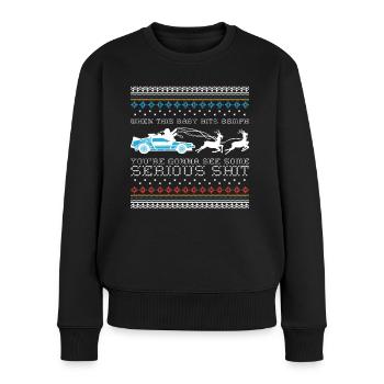 Zurück In Die Zukunft DeLorean Ugly Christmas - Frauen Premium Bio Pullover - Schwarz - Vorne - Julia (174cm)