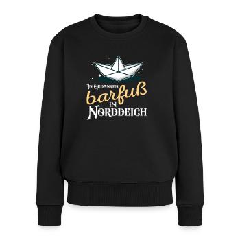 In Gedanken barfuß in Norddeich Nordsee Küste - Frauen Premium Bio Pullover - Schwarz - Vorne - Julia (174cm)