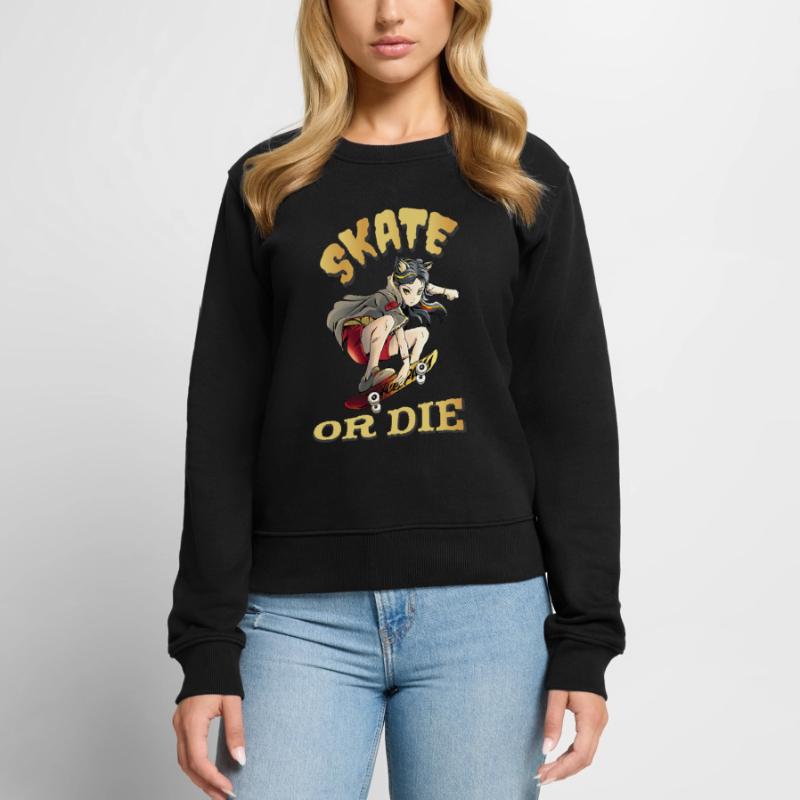 Skate oder stirb Skateboarder Anime Mädchen Frauen Premium Bio Pullover