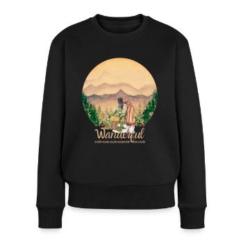 Wanderful - Wandern - Hiking Woman Dog - Mountains - Frauen Premium Bio Pullover - Schwarz - Vorne - Julia (174cm)
