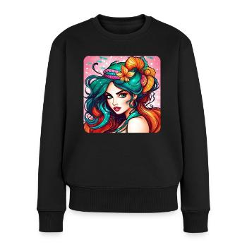 Mignonne sirène avec des coquillages bande dessinée anime - Pull Premium bio Femme - noir - Devant - Julia (174cm)