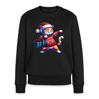 Weihnachts-Katze - Frauen Premium Bio Pullover - Schwarz - Vorne - Julia (174cm)