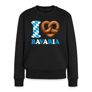 J’aime le bretzel de Bavière - Coeur - Dire - Pull Premium bio Femme - noir - Devant - Julia (174cm)