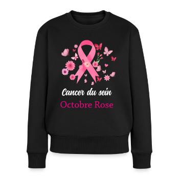Ruban rose ctobre cancer du sein - Pull Premium bio Femme - noir - Devant - Julia (174cm)