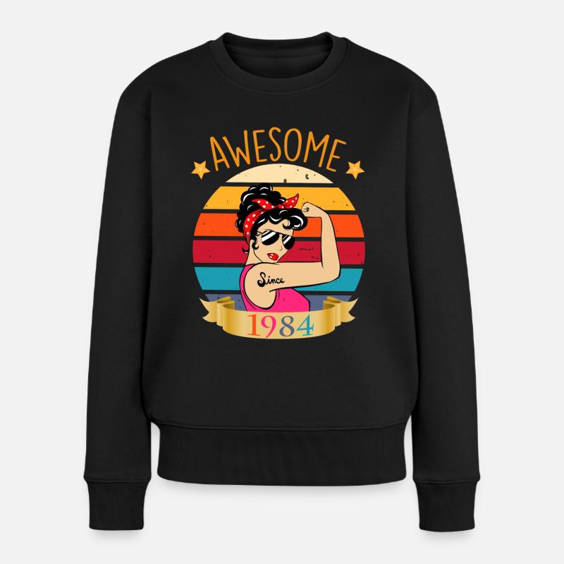 Mama awesome 1984 Retro Vintage Frau Geschenk - Frauen Premium Bio Pullover - Schwarz