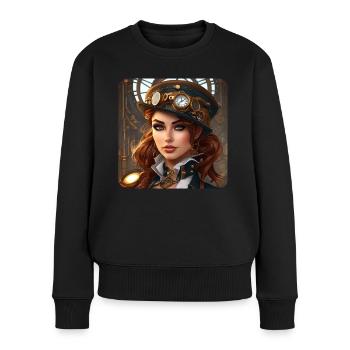 Cooles Steampunk Girl - Frauen Premium Bio Pullover - Schwarz - Vorne - Julia (174cm)