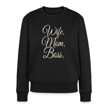 Wife Mom Boss - Frauen Premium Bio Pullover - Schwarz - Vorne - Julia (174cm)